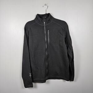 Ibex Mens L 100% Merino Wool Full Zip Jacket Mock Neck Outdoor Hiking Black